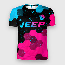 Футболка спортивная мужская Jeep - neon gradient: символ сверху, цвет: 3D-принт