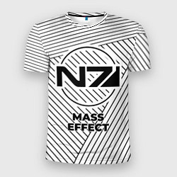 Мужская спорт-футболка Символ Mass Effect на светлом фоне с полосами