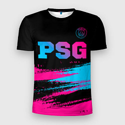 Мужская спорт-футболка PSG - neon gradient: символ сверху