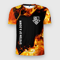 Футболка спортивная мужская System of a Down и пылающий огонь, цвет: 3D-принт