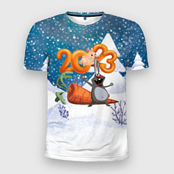 Мужская спорт-футболка 2023 заяц с большой морковкой