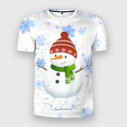 Футболка спортивная мужская Снеговик со снежинками, цвет: 3D-принт