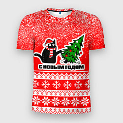 Футболка спортивная мужская С новым годом - котик и ёлка, цвет: 3D-принт