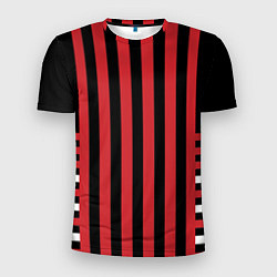 Футболка спортивная мужская Красно черный полосатый узор, цвет: 3D-принт