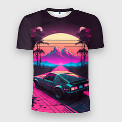 Футболка спортивная мужская Synthwave car and mountains, цвет: 3D-принт