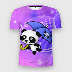 Мужская спорт-футболка Панда с зонтиком бежит в гости