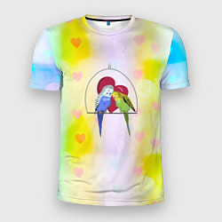 Мужская спорт-футболка Влюбленная пара волнистых попугайчиков