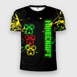 Футболка спортивная мужская Minecraft - неоновые логотипы, цвет: 3D-принт