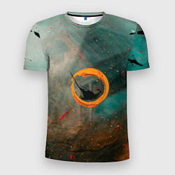 Футболка спортивная мужская Светло-зелёный и оранжевый туман и краски, цвет: 3D-принт