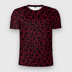 Мужская спорт-футболка Розовые сердечки на темном фоне