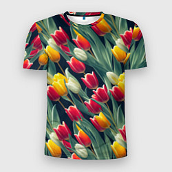 Мужская спорт-футболка Много тюльпанов