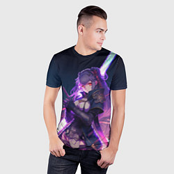 Футболка спортивная мужская Cyber girl in purple light, цвет: 3D-принт — фото 2