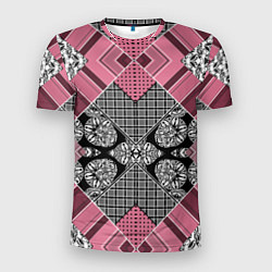 Футболка спортивная мужская Геометрический розово-черный с белым узор, цвет: 3D-принт