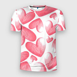 Мужская спорт-футболка Розовые акварельные сердца - паттерн