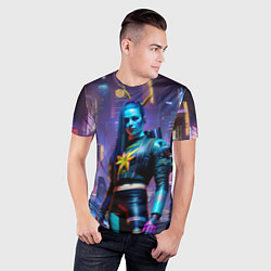 Футболка спортивная мужская Cyberpunk - brave girl - neural network, цвет: 3D-принт — фото 2