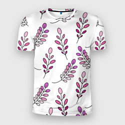 Футболка спортивная мужская Дудл листья на белом - паттерн, цвет: 3D-принт