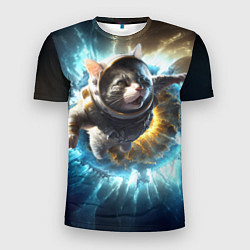 Мужская спорт-футболка Кот космонавт и взрыв звезды