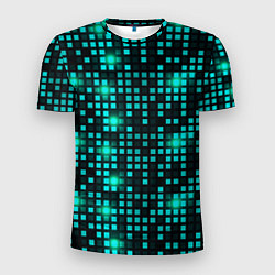 Футболка спортивная мужская Светящиеся неоновые квадраты, цвет: 3D-принт