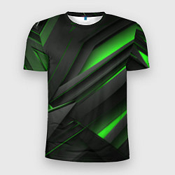 Футболка спортивная мужская Черно-зеленые объемные полосы, цвет: 3D-принт