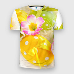 Мужская спорт-футболка Пасхальные яйца и цветы