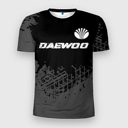Футболка спортивная мужская Daewoo speed на темном фоне со следами шин: символ, цвет: 3D-принт