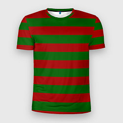 Футболка спортивная мужская Красно-зеленые полоски, цвет: 3D-принт