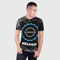 Футболка спортивная мужская Nissan в стиле Top Gear со следами шин на фоне, цвет: 3D-принт — фото 2