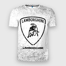 Мужская спорт-футболка Lamborghini с потертостями на светлом фоне