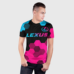 Футболка спортивная мужская Lexus - neon gradient: символ сверху, цвет: 3D-принт — фото 2
