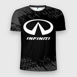Мужская спорт-футболка Infiniti speed на темном фоне со следами шин