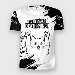 Футболка спортивная мужская Five Finger Death Punch рок кот на светлом фоне, цвет: 3D-принт