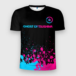 Мужская спорт-футболка Ghost of Tsushima - neon gradient: символ сверху