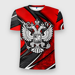 Футболка спортивная мужская Герб РФ - красная органика, цвет: 3D-принт