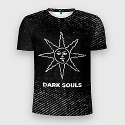 Футболка спортивная мужская Dark Souls с потертостями на темном фоне, цвет: 3D-принт