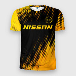 Футболка спортивная мужская Nissan - gold gradient: символ сверху, цвет: 3D-принт