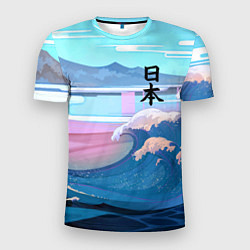 Мужская спорт-футболка Japan - landscape - waves