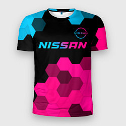 Футболка спортивная мужская Nissan - neon gradient: символ сверху, цвет: 3D-принт