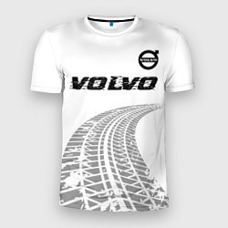 Мужская спорт-футболка Volvo speed на светлом фоне со следами шин: символ