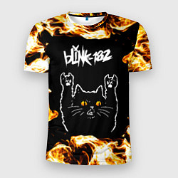 Футболка спортивная мужская Blink 182 рок кот и огонь, цвет: 3D-принт