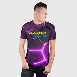 Футболка спортивная мужская Киберпанк призрачная свобода фиолетовый неон, цвет: 3D-принт — фото 2