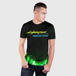 Футболка спортивная мужская Cyberpunk 2077 phantom liberty green fire logo, цвет: 3D-принт — фото 2