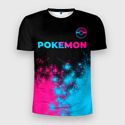 Футболка спортивная мужская Pokemon - neon gradient: символ сверху, цвет: 3D-принт