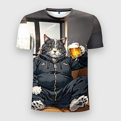 Футболка спортивная мужская Толстый кот со стаканом пива, цвет: 3D-принт