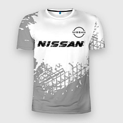 Футболка спортивная мужская Nissan speed на светлом фоне со следами шин: симво, цвет: 3D-принт