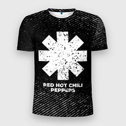 Мужская спорт-футболка Red Hot Chili Peppers с потертостями на темном фон