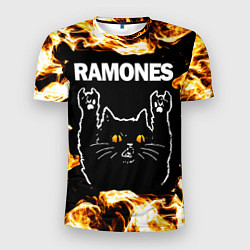 Футболка спортивная мужская Ramones рок кот и огонь, цвет: 3D-принт