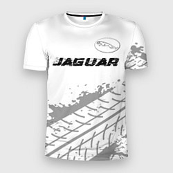 Мужская спорт-футболка Jaguar speed на светлом фоне со следами шин: симво