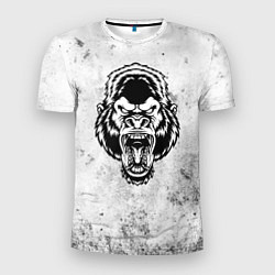 Мужская спорт-футболка Черно-белая разозленная горилла