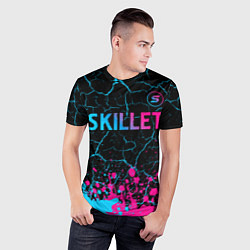 Футболка спортивная мужская Skillet - neon gradient: символ сверху, цвет: 3D-принт — фото 2