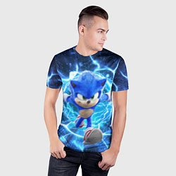 Футболка спортивная мужская Sonic electric waves, цвет: 3D-принт — фото 2